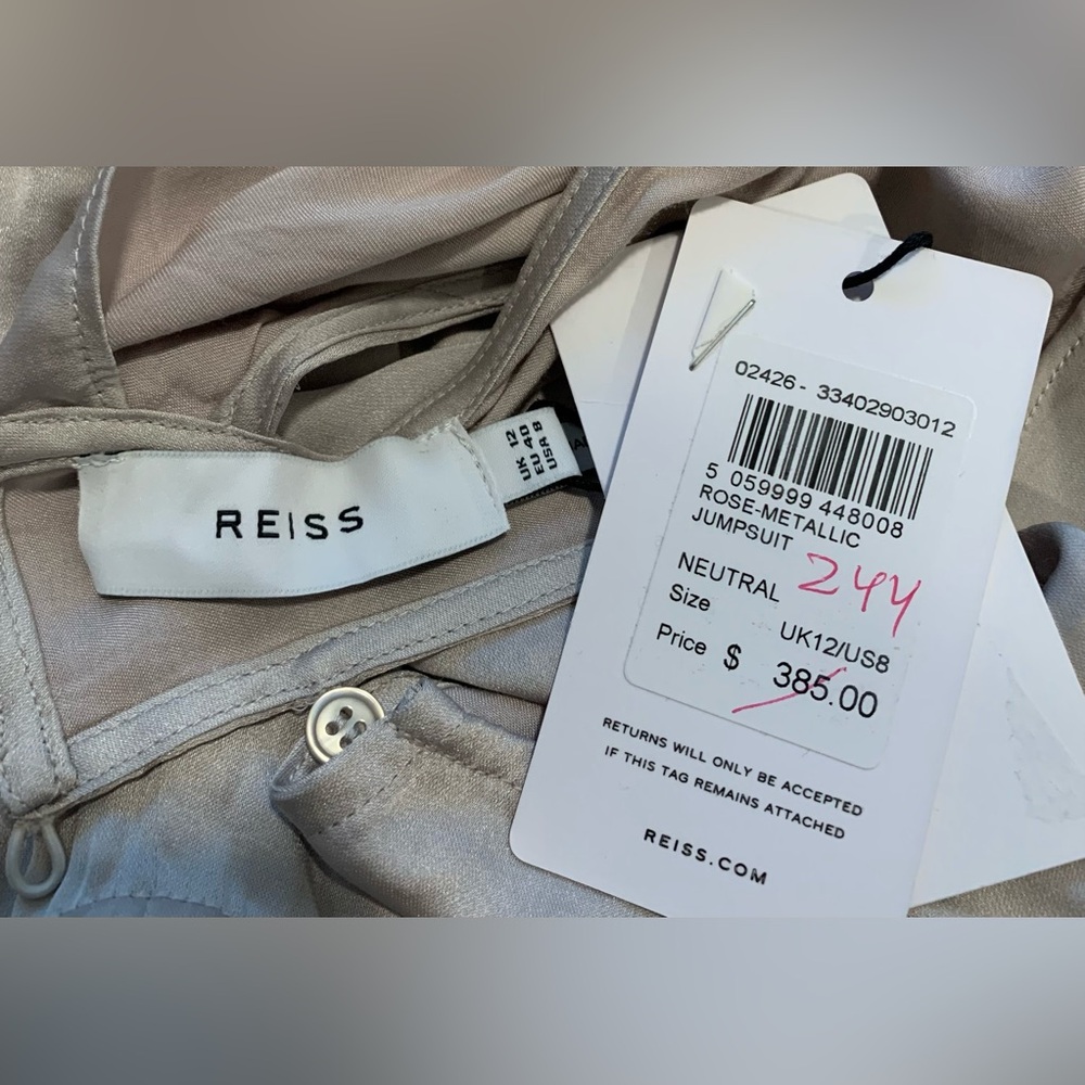 Reiss Rose Sleeveless Cowl Neck Jumpsuit Size 8 Neutral/Light Gray NWT - Picture 10 of 16
